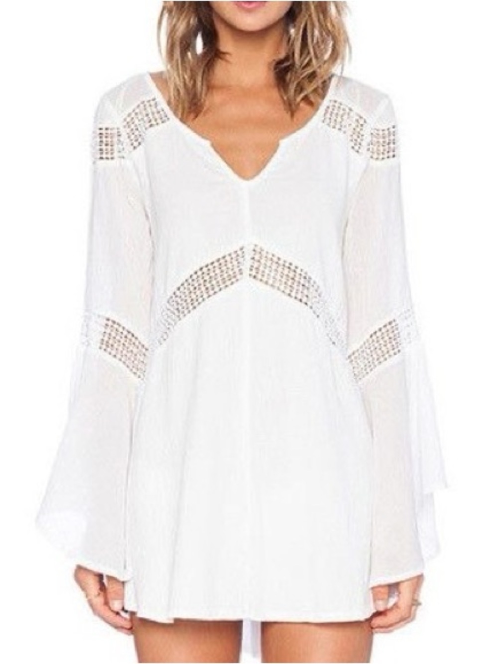 L Space Bloomfield Gauzy Cotton Tunic Swim Cover-Up Dress in White Size Large